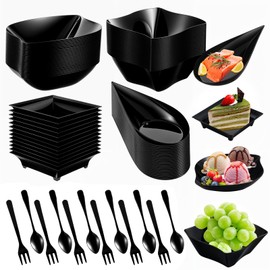wutfuooo 300 Pcs Mini Appetizer Plates Halloween, 100 Pcs Disposable Dessert Plates with 100Pcs Spoons and 100Pcs Fork, Plastic Appetizer Bowls for Party