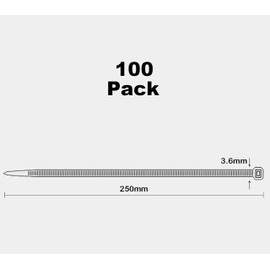 Oksdown 100 Pack White Cable Ties 250mm×3.6mm Strong Nylon Plastic Self Locking 10 inch/25 cm Clear Long Zip Tie Wraps