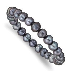 Diamond2Deal 8-9mm Freshwater Cultured Black Pearl Stretch Bracelet