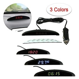 MACHSWON Car Temperature Clock, Universal Auto Dashboard Digital Clock Thermometer Voltage with LCD Screen Display for Car Interior, Green