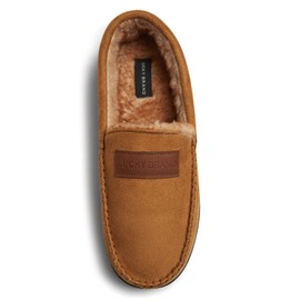 Lucky Brand Micro Suede Moccasin Slippers for Men with Faux Fur Lining, Tan, M