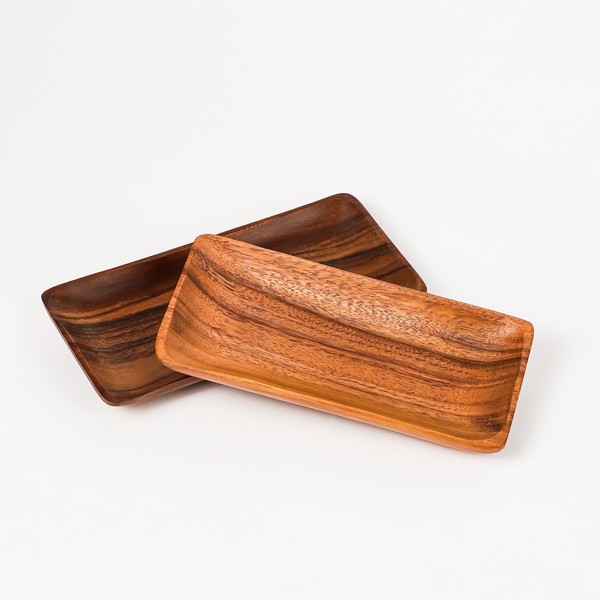 2 Pcs Acacia Wooden Serving Platter for Party Rectangle Food