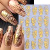 2 Sheets Gold Nail Art Stickers 3D Metallic Flower Nail