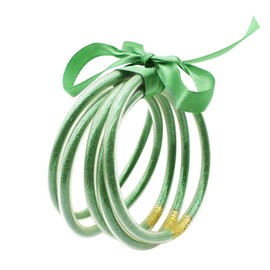 Long tiantian Cute Jelly Bangles Bracelets for Women 80's Neon Pink Glitter Dress Glitter Filled Jelly Bracelet Buddha Purple Dress Accessories Outfit for Women Trendy 2025