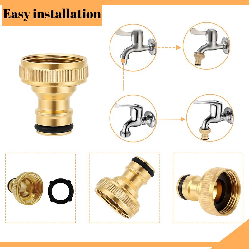 2Pcs Brass Hose tap Connector,3/4 inch Tap Connector for Garden