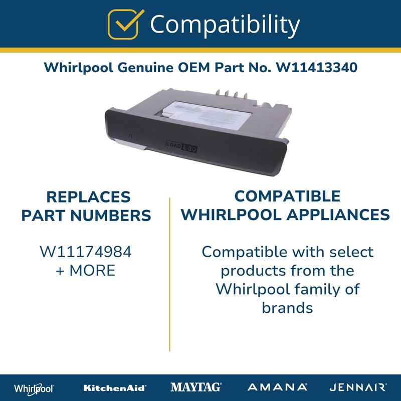 Whirlpool W11413340 OEM Washer Dispenser Drawer, Gray