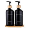 Hand and Dish Soap Dispenser Set by - Kitchen Soap Dispenser Set with Tray - Bamboo Pump Bottles for Kitchen Sink - Boho Modern Home Decor, Neutral Home Accessories (Black)