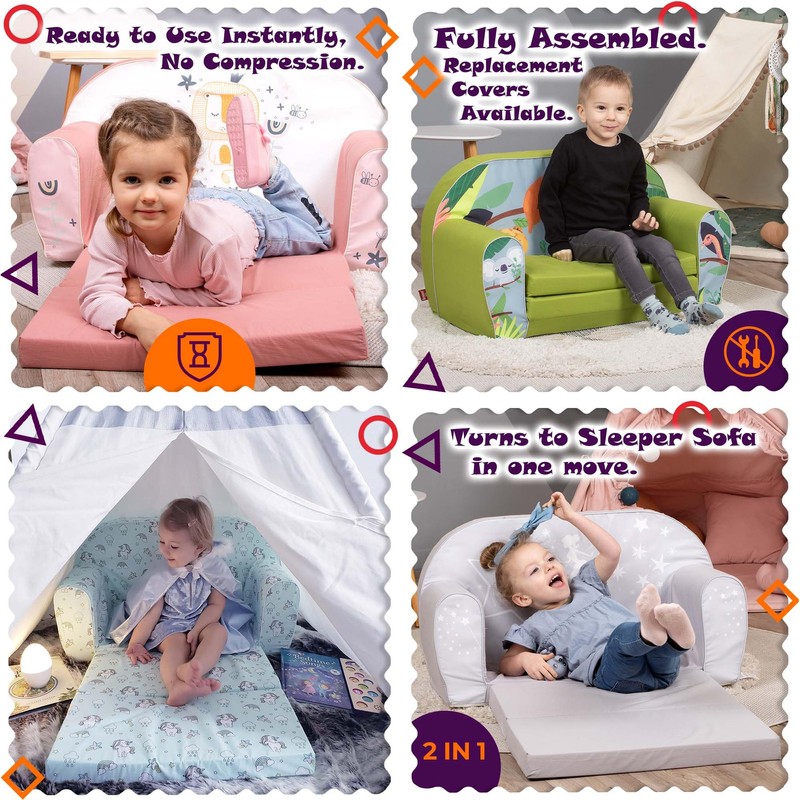 Delsit Kids 100% Cotton Loveseat Sofa, Hot Air Balloons, 30"W