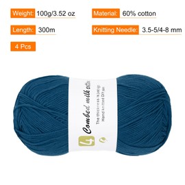 Rebower Cotton Yarn, 60% Cotton, 40% Acrylic Soft Knitting Yarn [for Hand DIY Bag Cushion Crocheting Knitting ] -4 Packages of 100g/3.52oz(Per Skein 100g/361yards)/Navy