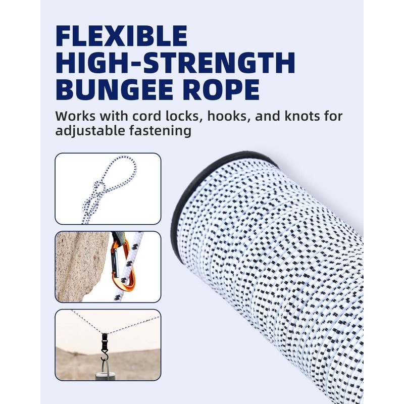 Bungee Cord 1/8 Inch x 200 Feet - White with