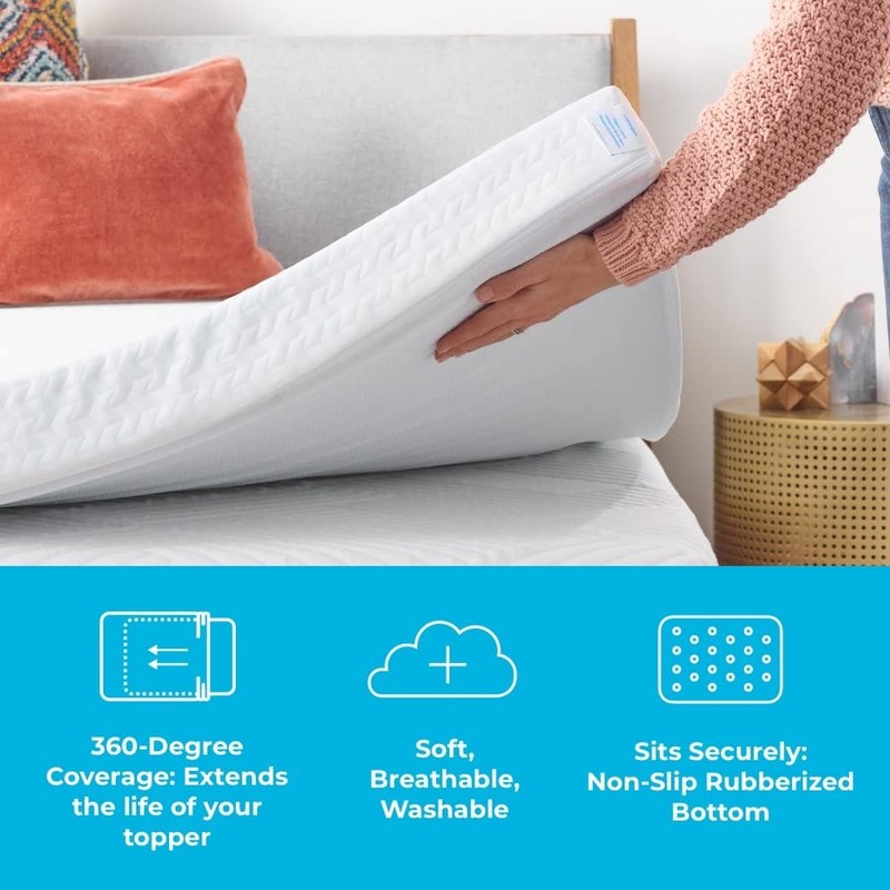 Linenspa 2 Inch Mattress Topper Cover, Queen – Machine Washable,