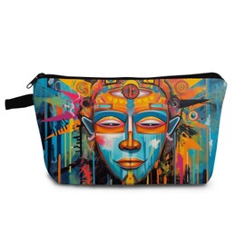 YULUENZE Abstract Indian Makeup Bag Cute Small Organizer Bag with Zipper Abstract Indian Cosmetic Bag Aesthetic Birthday Present for Women Sisters Friends -1