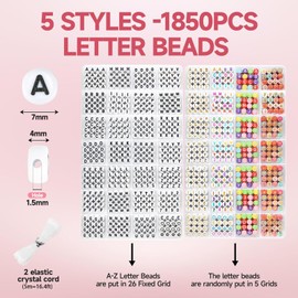 1850 Pieces Letter Beads for Bracelets, 5 Types A-Z Alphabet Beads for Friendship Bracelets with Colourful Heart Moon Stars Beads for Bracelets and Jewellery Making for Teenagers Girls Gift
