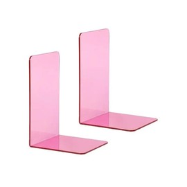 2PCS Acrylic Bookends, 10x10x13CM Clear Acrylic Book Stand, Desktop Book Organizer for School Home Office, Red