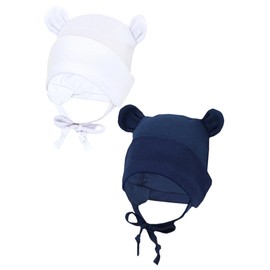 TupTam Baby First Hat with Ear Flaps Pack of 2, White / dark blue / with ears