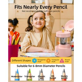 ZMOL Colored Pencil Sharpener for Kids Gift, Rechargeable Electric Pencil Sharpener, Auto Stop, Pencil Sharpeners for Battery Powered Cute No.2/Colored Pencils (6-8mm), Classroom/Office/Home (Pink)