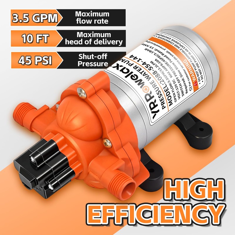 RV Water Pump 12V Quiet, 3.5GPM 45PSI Self-Priming RV Water