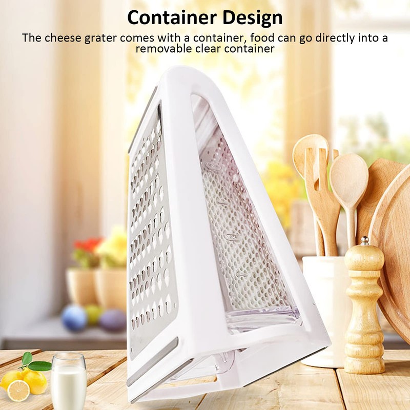Professional Cheese Grater, Stainless Steel Box Grater with Container, XL