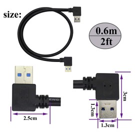AAOTOKK 90 Degree 3.0 A USB Cable Left & Right Angle USB 3.0 A to A Male Charging and Transferring Data Extender Connector Cable for USB Keyboard,Mouse,Flash Drive,Hard Drive.(0.6M/2ft-Black)
