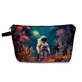 YULUENZE Tropical Astronaut Makeup Bag Cute Small Organizer Bag with Zipper Tropical Astronaut Cosmetic Bag Aesthetic Birthday Present for Women Sisters Friends -2