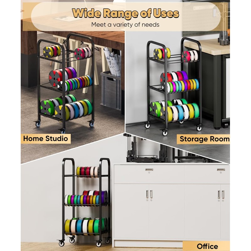 AnBaiMei 3-Tier 3D Printer Filament Storage Rack with Wheels, Rolling