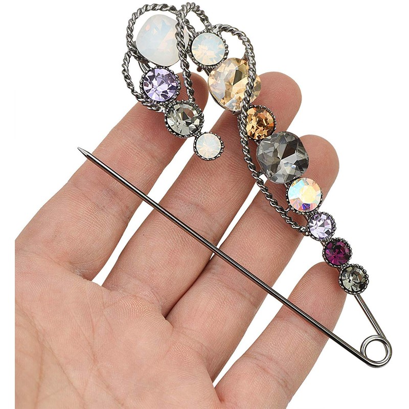 Retro Crystal Pearl Large Safety Pin Brooch Skirt Cardigan Hat