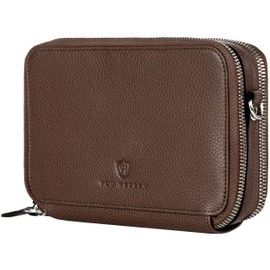 VON HEESEN Leather Wallet for Men and Women, dark brown, 2 main compartments (for hanging)