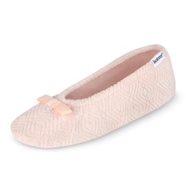 Isotoner Women's Microterry Gemma Ballerina Slippers-Suede Sole with Memory Foam Comfort, Machine Washable, Evening Sand Diamond, 6.5-7. 5