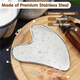 Flagest Stainless Steel Gua Sha Facial Tools - Face Massage Tools - Smooth Durable Metal Guasha Tool for Face Body Reduce Puffiness - Massage Scraper Heart Shape Gift (Silver)