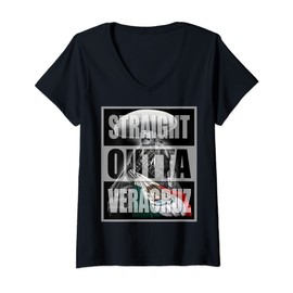 Womens STRAIGHT OUTTA VERACRUZ MEXICAN FLAG REVOLUTION V-Neck T-Shirt