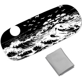 CREATCABIN Hard Shell Sunglasses Cases Leather Glasses Case Eyeglass Holder Portable Travel Spectacle Storage Pouch Clamshell Protective Cover Cleaning Cloth for Women Men Sea Wave 6.4x2.5x1.5 Inch