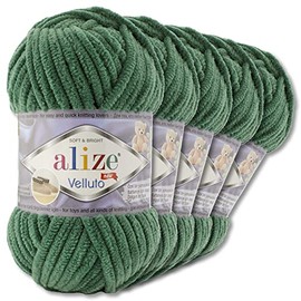 Wohnkult Alize 5 x 100 g Velluto Premium Wool, 30 Selection, Chenille Yarn, Velvet Wool, Amigurumi Blankets, Accessories, Clothing, DIY (532 | Pine Green)