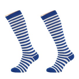 Lieblingsstrumpf24 by Koronowski 2 Pairs Striped Striped Knee Socks Striped Plain Cotton Red White Blue Black Rainbow up to Size 46, 2 x blue and white