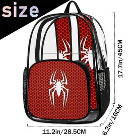 QIANDODUO Spiders Pattern Clear Backpack Geometric Hexagon Heavy Duty Transparent Backpacks Large See Through Backpacks PVC Stadium Approved for Men Women Security Sports Work Travel Concert