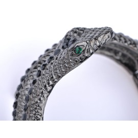 Alilang Womens Gunmetal Tone Black Rhinestones Antique Snake Wrap Bangle Bracelet