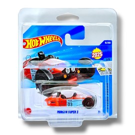 Hot Wheels Morgan Super 3 (Coral & Light Blue) 1/5 Factory Fresh - 2025-15/250 (Short Card) - includes a KLAS Car Keeper Protector Case - HYX48