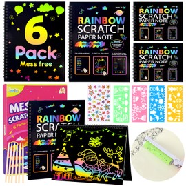 JMMICO 6 Packs Rainbow Scratch Notebook, Scratch Art for Kids with Reusable Cleaner Tool, Halloween Crafts for Kids, Stocking Stuffers, Art Supplies, Christmas Gifts for 4 5 6 7 8 9 Year Old Girl Boy