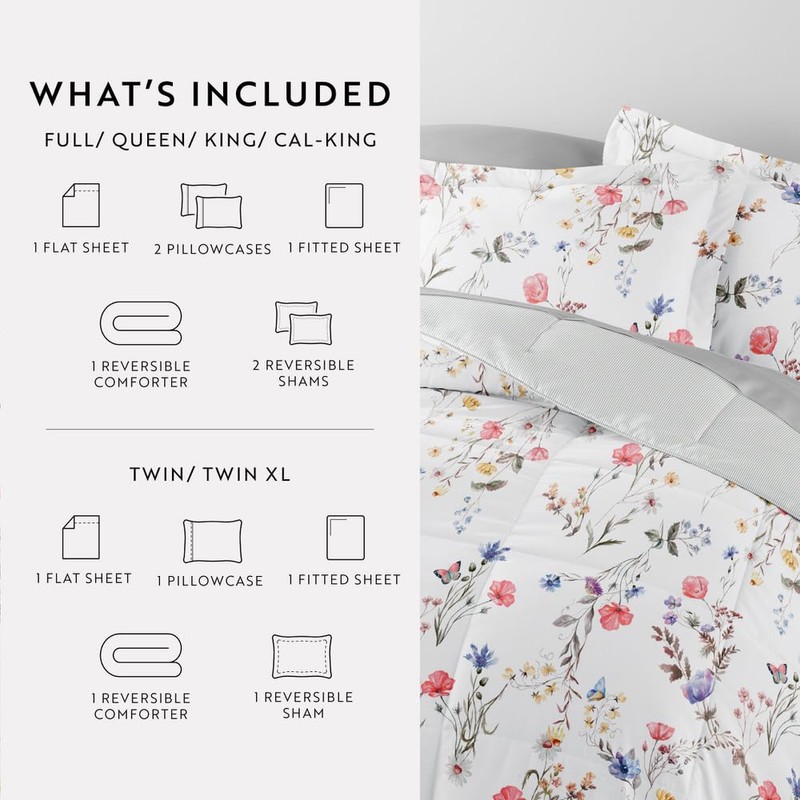 LINENS & HUTCH Bedding Bundle, Patterned Microfiber Comforter Set and