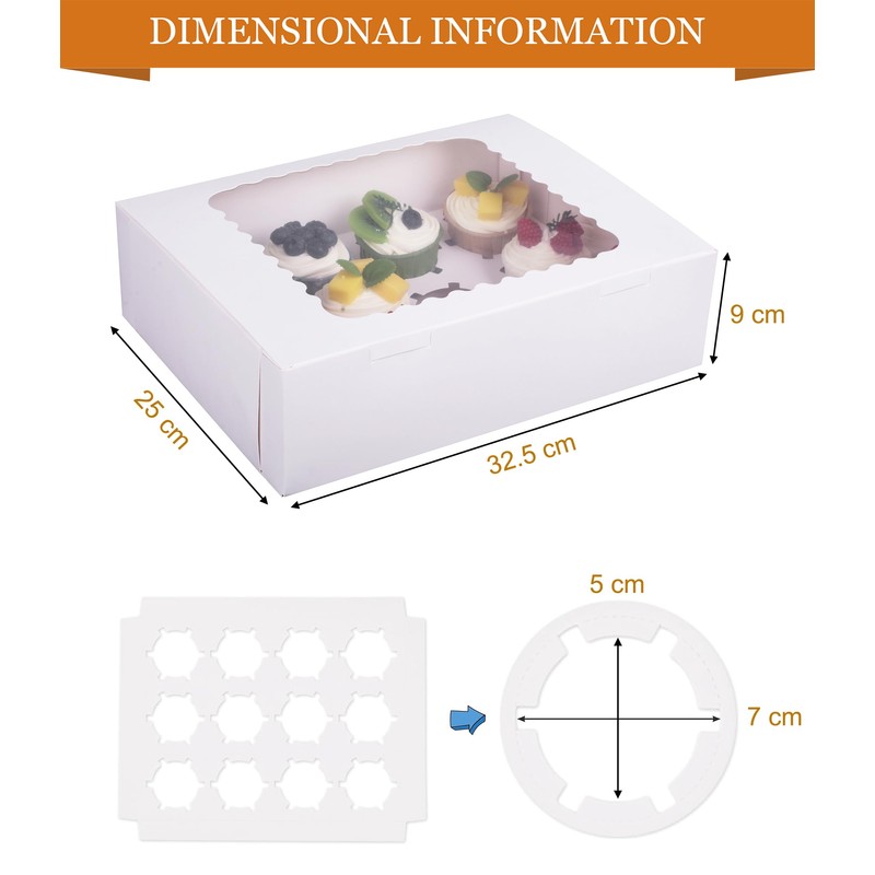 LONGTEAM 6-Set Cupcake Boxes Hold 12 Standard Cupcakes, Food Grade