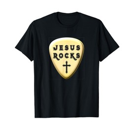 Jesus Rocks Gold Guitar Pick Christian Worship Leader Team T-Shirt