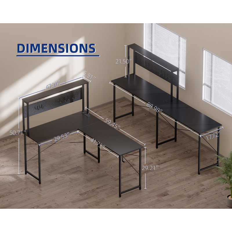 Pamray 60 Inch L Shaped Gaming Desk with Shelves and