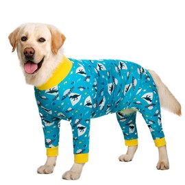 Dog Pajamas Jumpsuit for Medium Large Dog Lightweight Cotton Dog Shirt Anti Hair Dog Onesies After Surgery Dog Clothes (32#:Blue dinosaur)