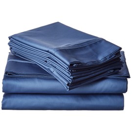 Tribeca Living 6 Piece 500 Thread Count Egyptian Cotton Sateen Deep Pocket Sheet Set, Midnight Blue, Queen