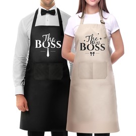 Moanlor Art Funny Couple Aprons Set for Cooking-Couple Gifts-Engagement Anniversary Hostess Home Gifts for Couples (The Boll/The Real Boss)