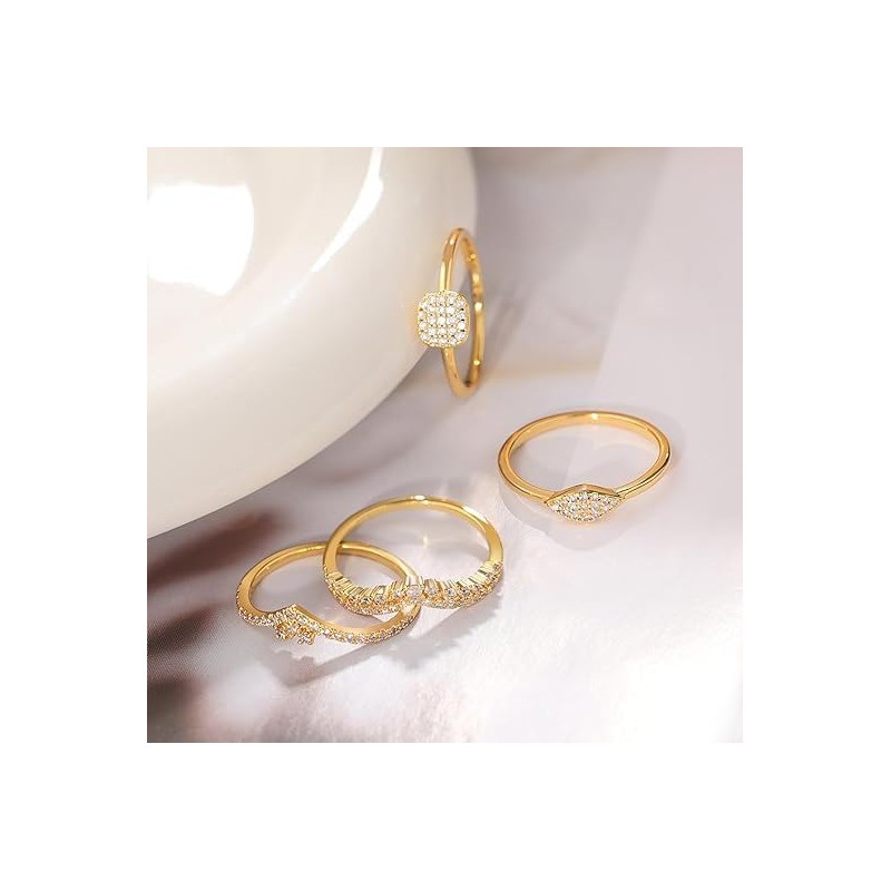 14K Gold Plated Stacking Rings Set for Women Wedding Bands