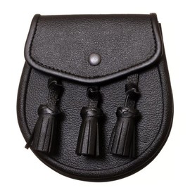 The Scotland Kilt Company Black Leather Day Sporran with 3 Knotted Tassels for Kilt