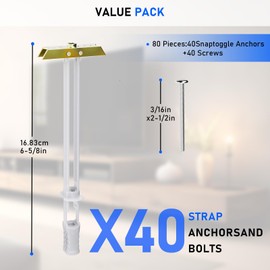 Drywall Anchor with Included Bolts for 3/16”-24, Heavy Duty Hollow Drywall Anchors for TV Mounting Kit, Strong Hollow Wall Anchors Holds up to 240lbs Each in 1/2” Drywall, 40 Packs