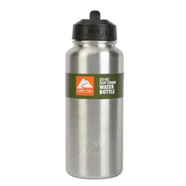 Ozark Trail 32oz Silver Insulated Stainless Steel Wide Mouth Water Bottle, Loop Handle, Flip Lid tumbler  cup - Color: Silver