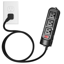 Outdoor Power Strip 6 Ft, IPX4 Waterproof Surge Protector 3 Widely Spaced AC Outlets Extension Cord, 45° Flat Plug, Wall Mountable, 18 Gauge 125V for Garden Patio Camping Christmas Lights-ETL