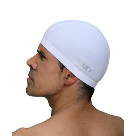 Mens Swim Cap Adult Nylon Fabric Soft Short Hair Solid Color Swimming Hat Comfprtable Breathable High Elasticity (White)